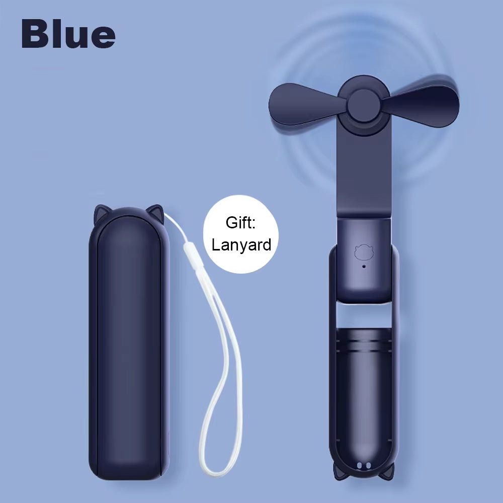 Portable Mini Handheld Fan Small Pocket Fan USB Rechargeable Battery Fan Folding Cooling Hand Fan Mini USB Fan with Power Bank