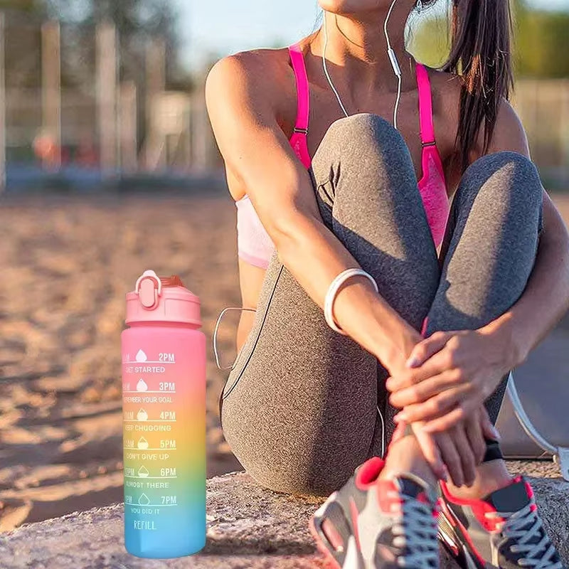 900Ml Water Bottle Motivational Sport Water Bottle Leakproof Drinking Bottles Outdoor Sports Travel Kettle Drinking Water Bottle
