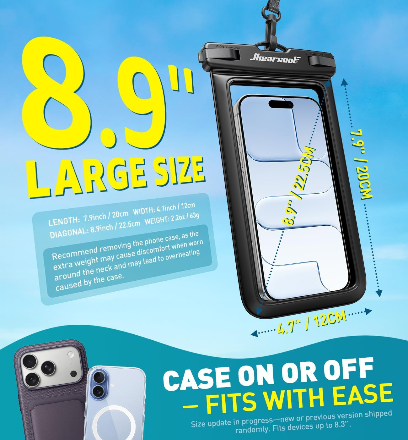 Waterproof Phone Pouch, IPX8 Waterproof Phone Case for Iphone 17/16/15/14 Pro Max, Cell Phone Dry Bag for Beach & Cruise Essentials, Touch Screen, Lanyard Included, 2 Pack (Fits up to 8.9”)