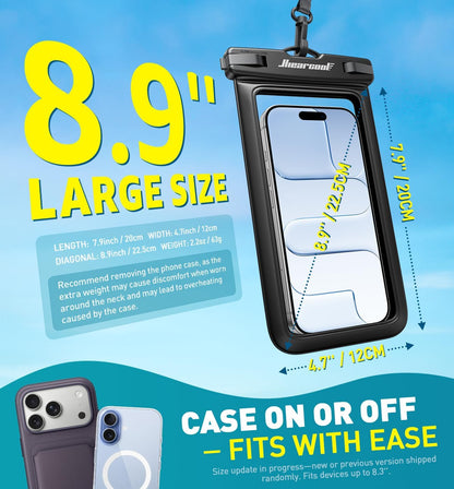 Waterproof Phone Pouch, IPX8 Waterproof Phone Case for Iphone 17/16/15/14 Pro Max, Cell Phone Dry Bag for Beach & Cruise Essentials, Touch Screen, Lanyard Included, 2 Pack (Fits up to 8.9”)